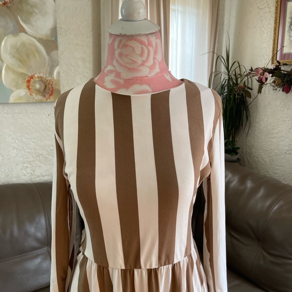 Taupe Cream Stripe Dress - Picture 3 of 5